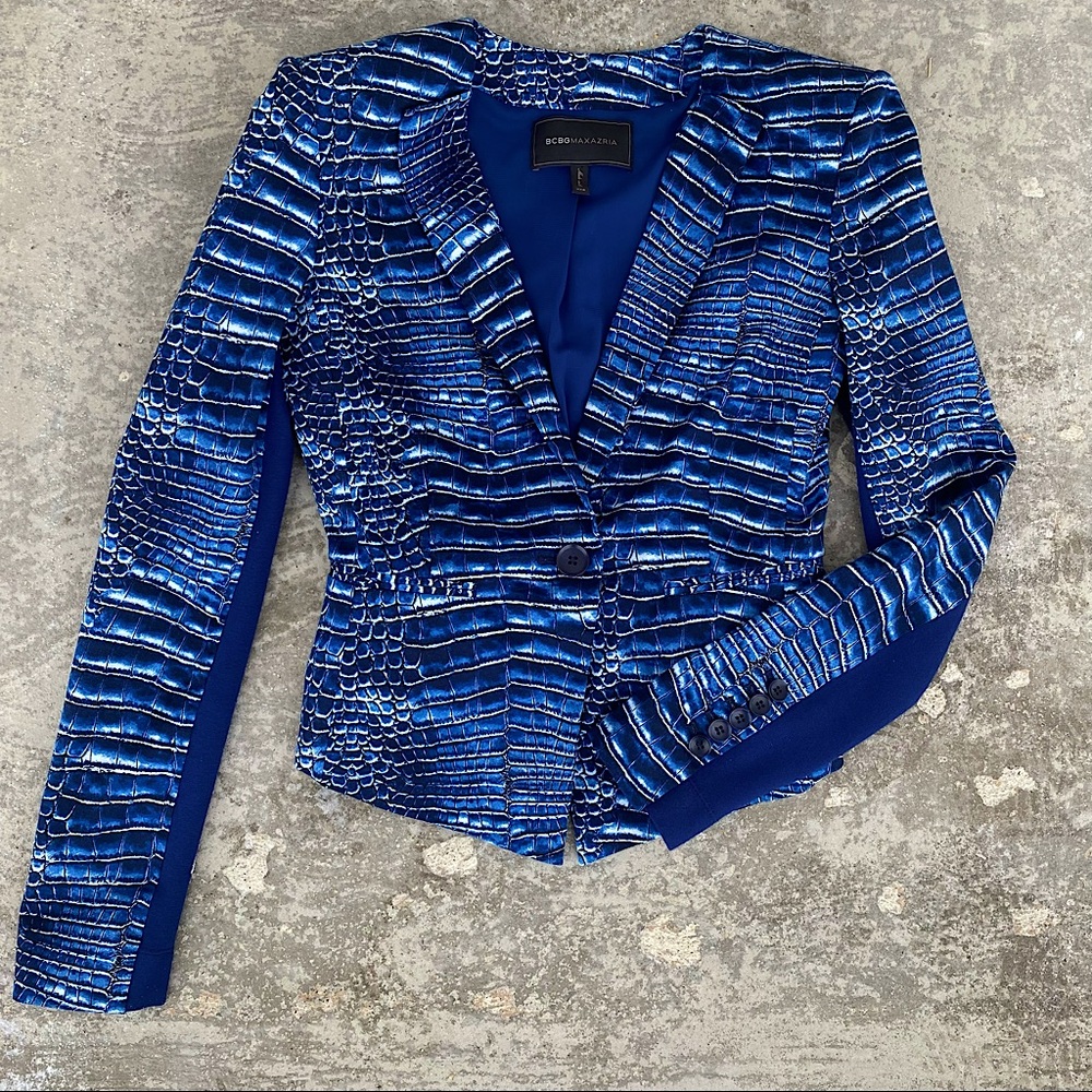 BCBG Blue Croc Printed Fitted Blazer